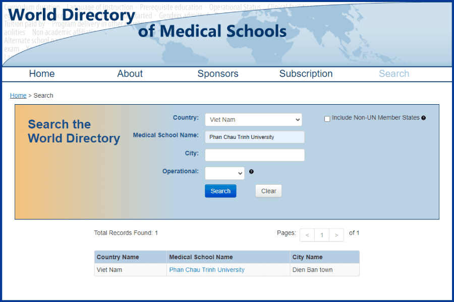 Phan Chau Trinh University is listed in WHO’s World Directory of Medical Schools.